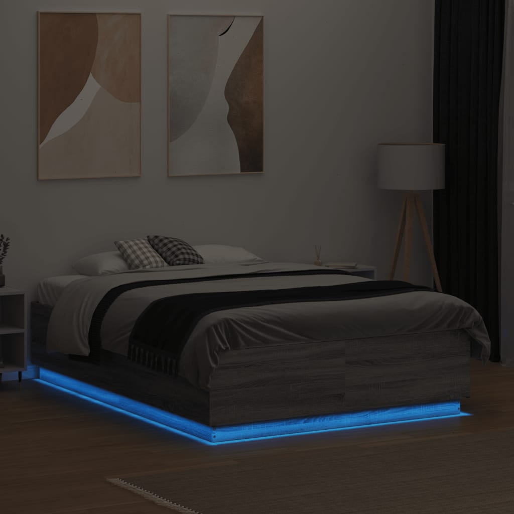 Sengeramme med LED-lys grå sonoma 120x190 cm konstruert tre