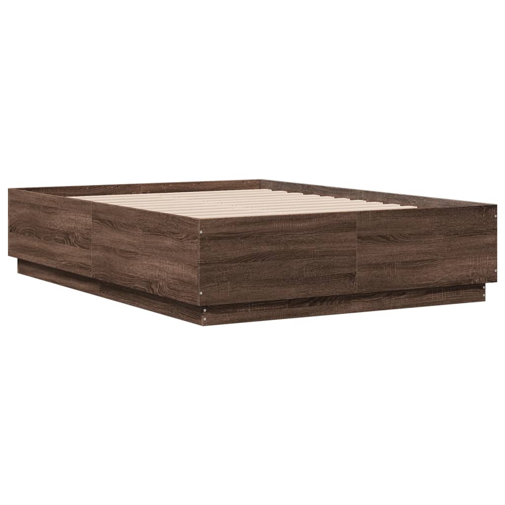 Sengeramme med LED-lys brun eik 120x190 cm konstruert tre