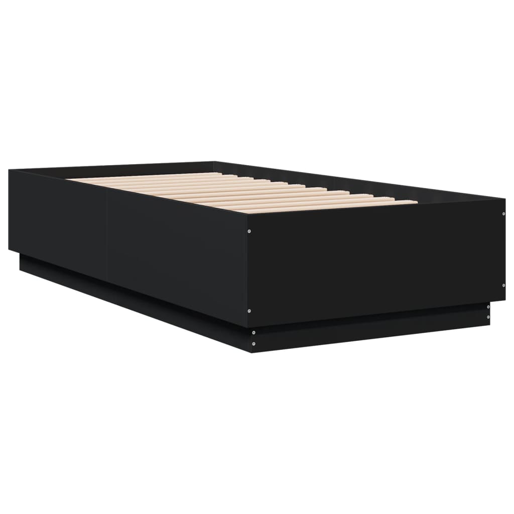 Sengeramme med LED-lys svart 90x190 cm konstruert tre