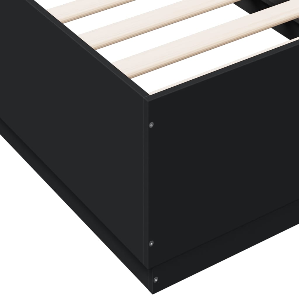 Sengeramme med LED-lys svart 90x190 cm konstruert tre