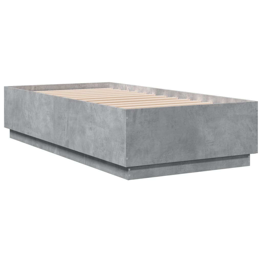 Sengeramme med LED-lys betonggrå 90x190 cm konstruert tre