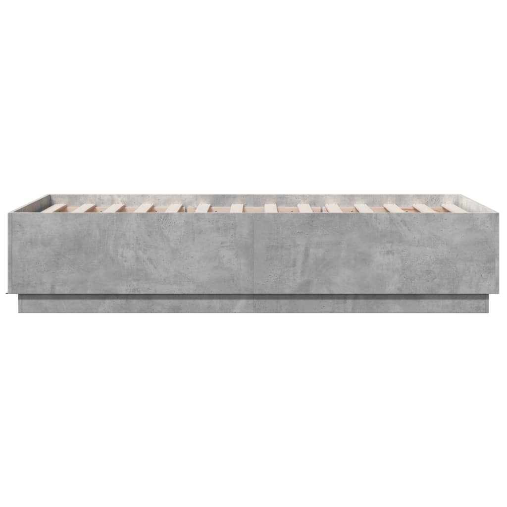 Sengeramme med LED-lys betonggrå 90x190 cm konstruert tre