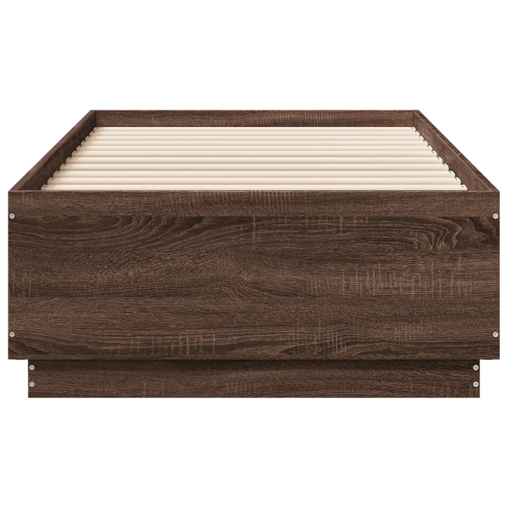 Sengeramme med LED-lys brun eik 90x190 cm konstruert tre