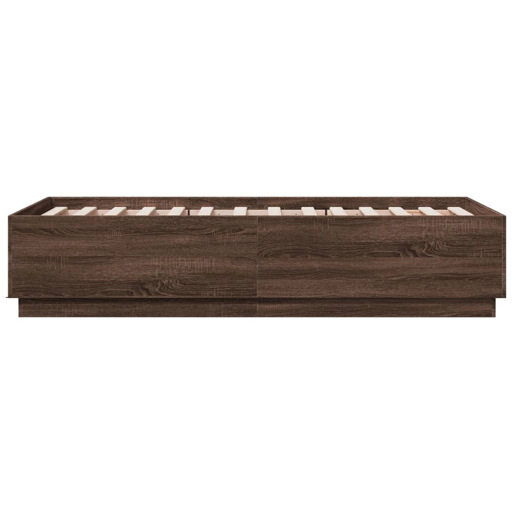 Sengeramme med LED-lys brun eik 90x190 cm konstruert tre