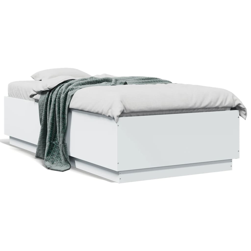 Sengeramme med LED-lys hvit 75x190 cm konstruert tre
