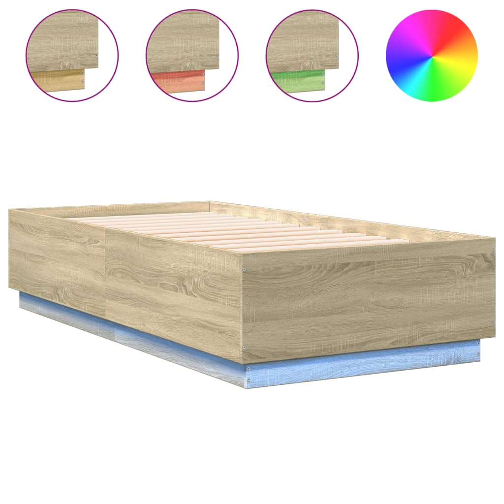 Sengeramme med LED-lys sonoma eik 75x190 cm konstruert tre