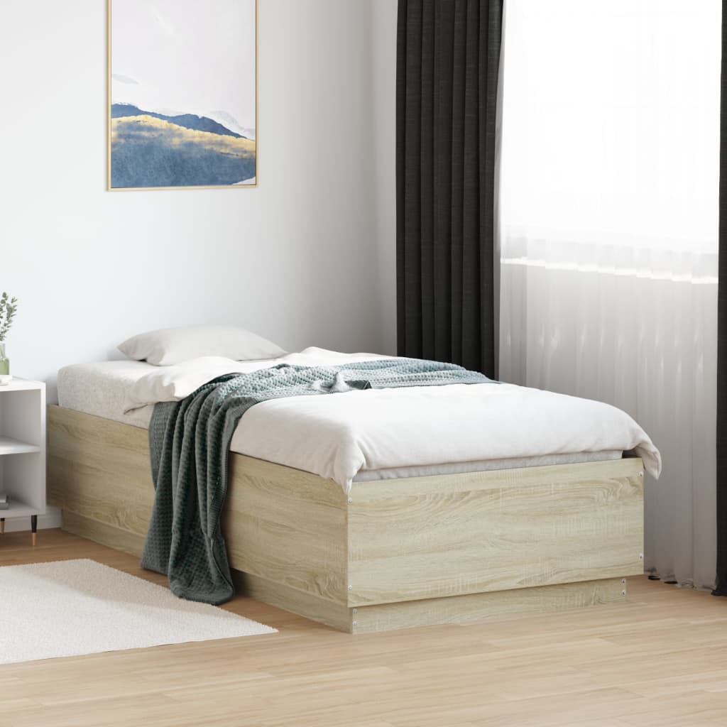 Sengeramme med LED-lys sonoma eik 75x190 cm konstruert tre