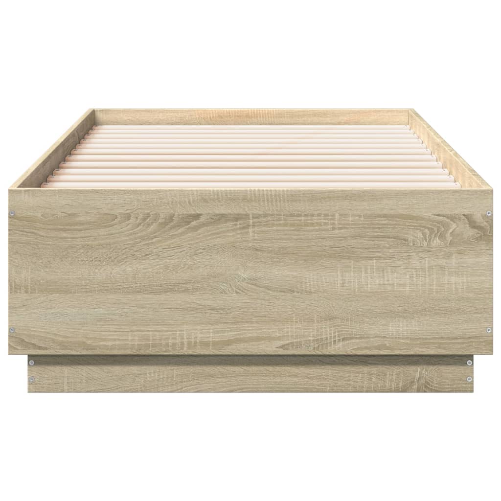 Sengeramme med LED-lys sonoma eik 75x190 cm konstruert tre