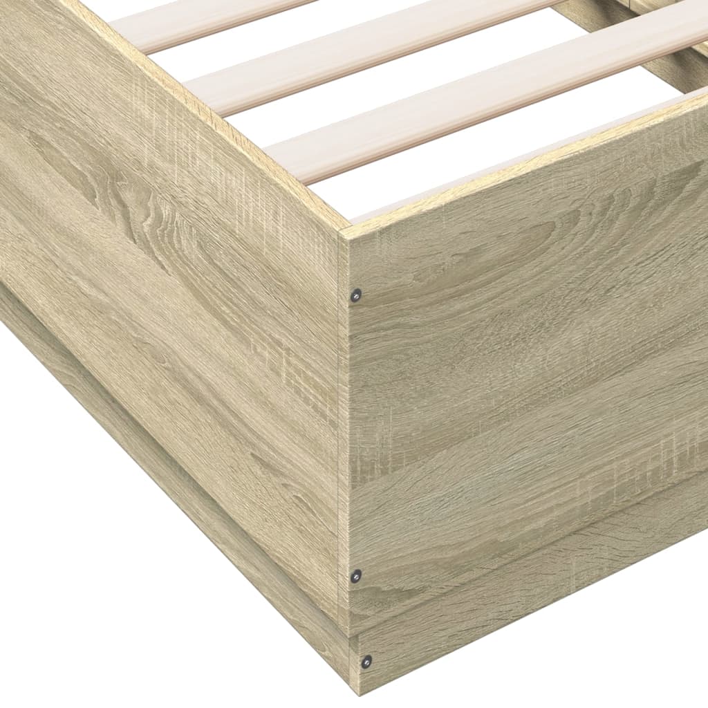 Sengeramme med LED-lys sonoma eik 75x190 cm konstruert tre