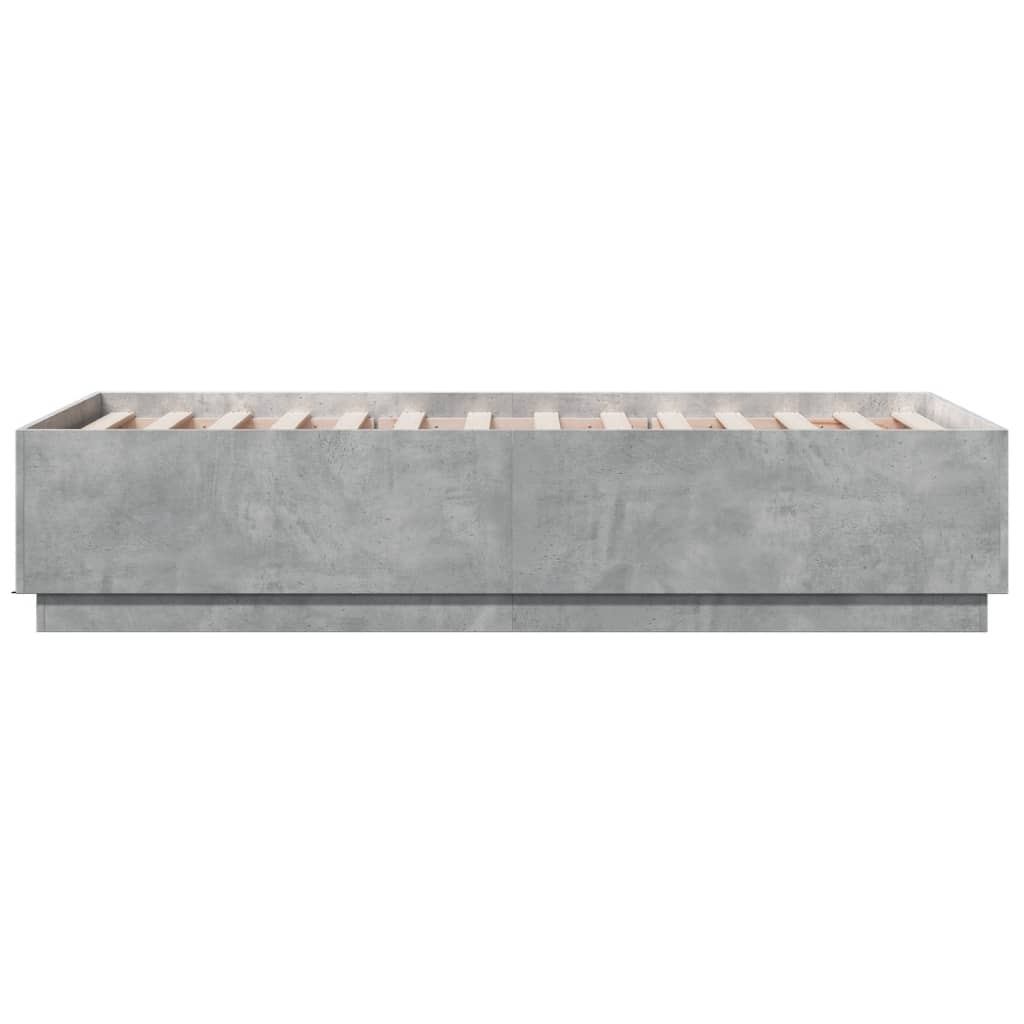 Sengeramme med LED-lys betonggrå 75x190 cm konstruert tre