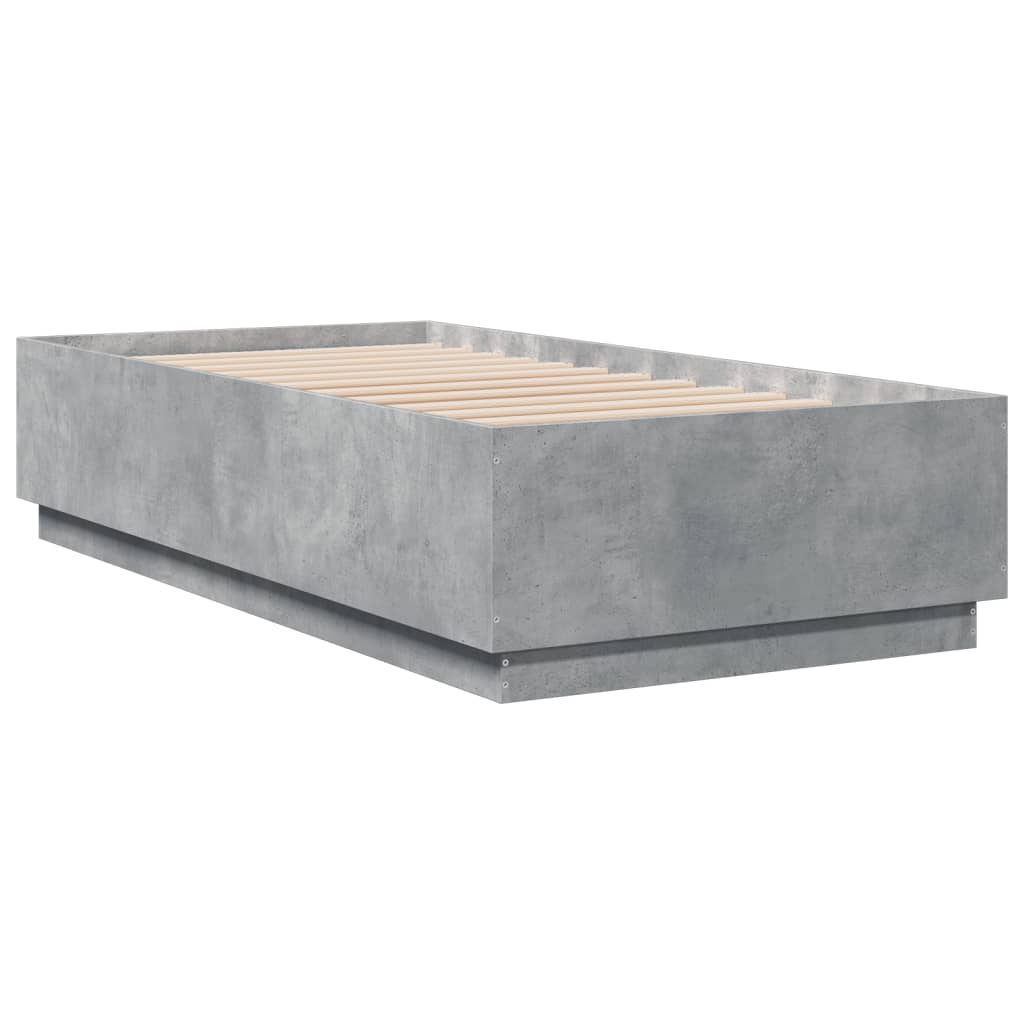 Sengeramme med LED-lys betonggrå 75x190 cm konstruert tre
