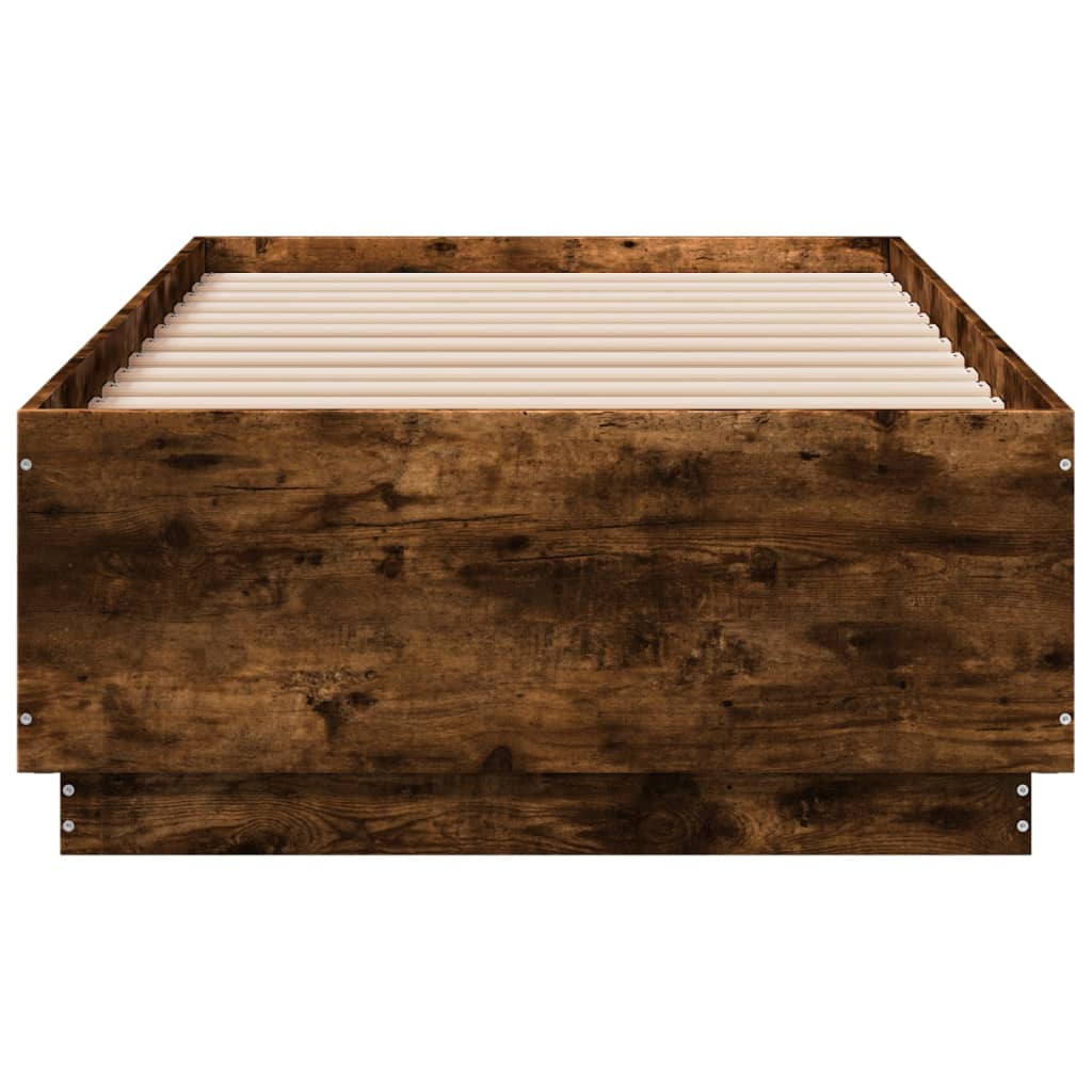 Sengeramme med LED-lys røkt eik 75x190 cm konstruert tre