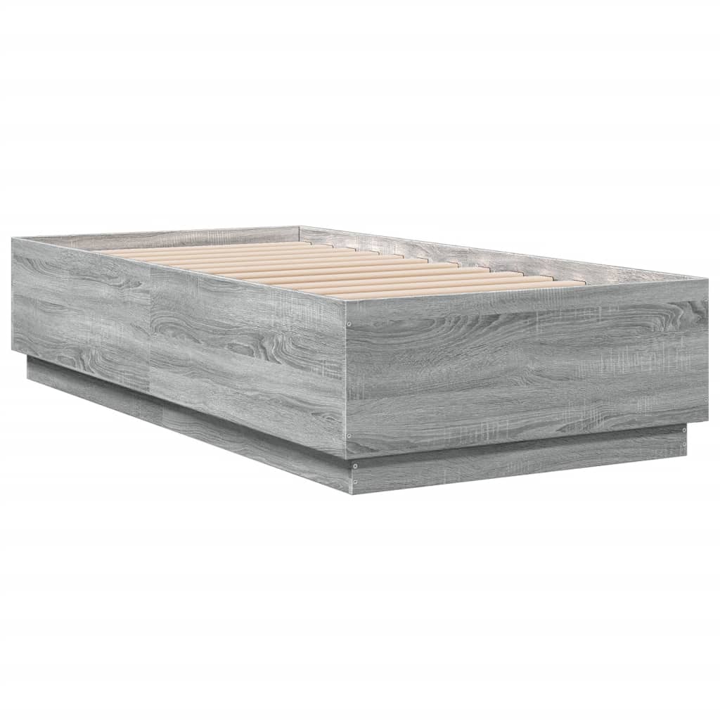 Sengeramme med LED-lys grå sonoma 75x190 cm konstruert tre