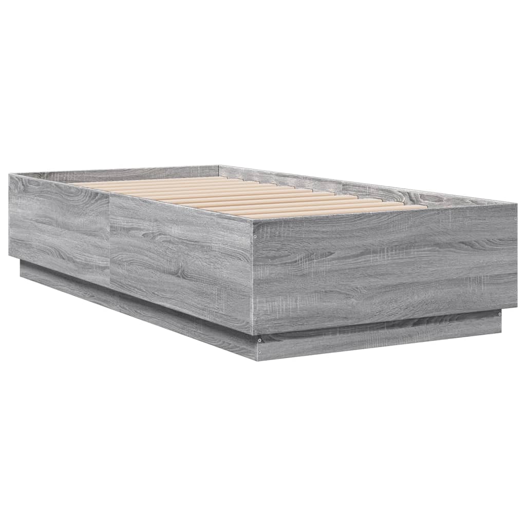 Sengeramme med LED-lys grå sonoma 75x190 cm konstruert tre