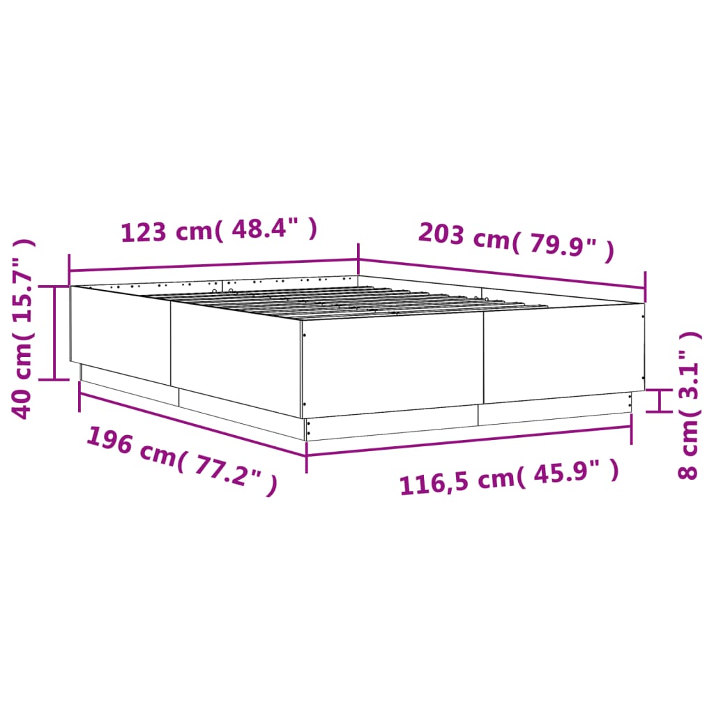 Sengeramme sonoma eik 120x200 cm konstruert tre