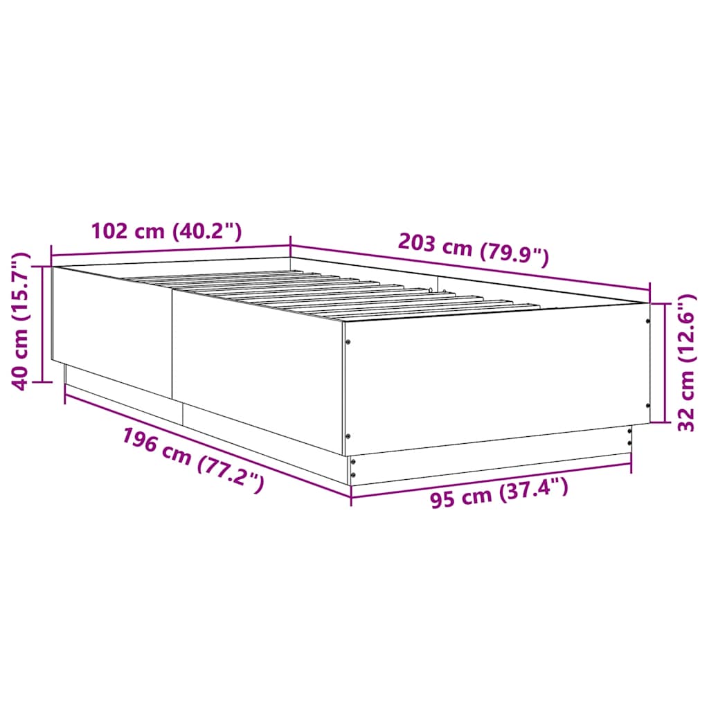 Sengeramme røkt eik 100x200 cm konstruert tre