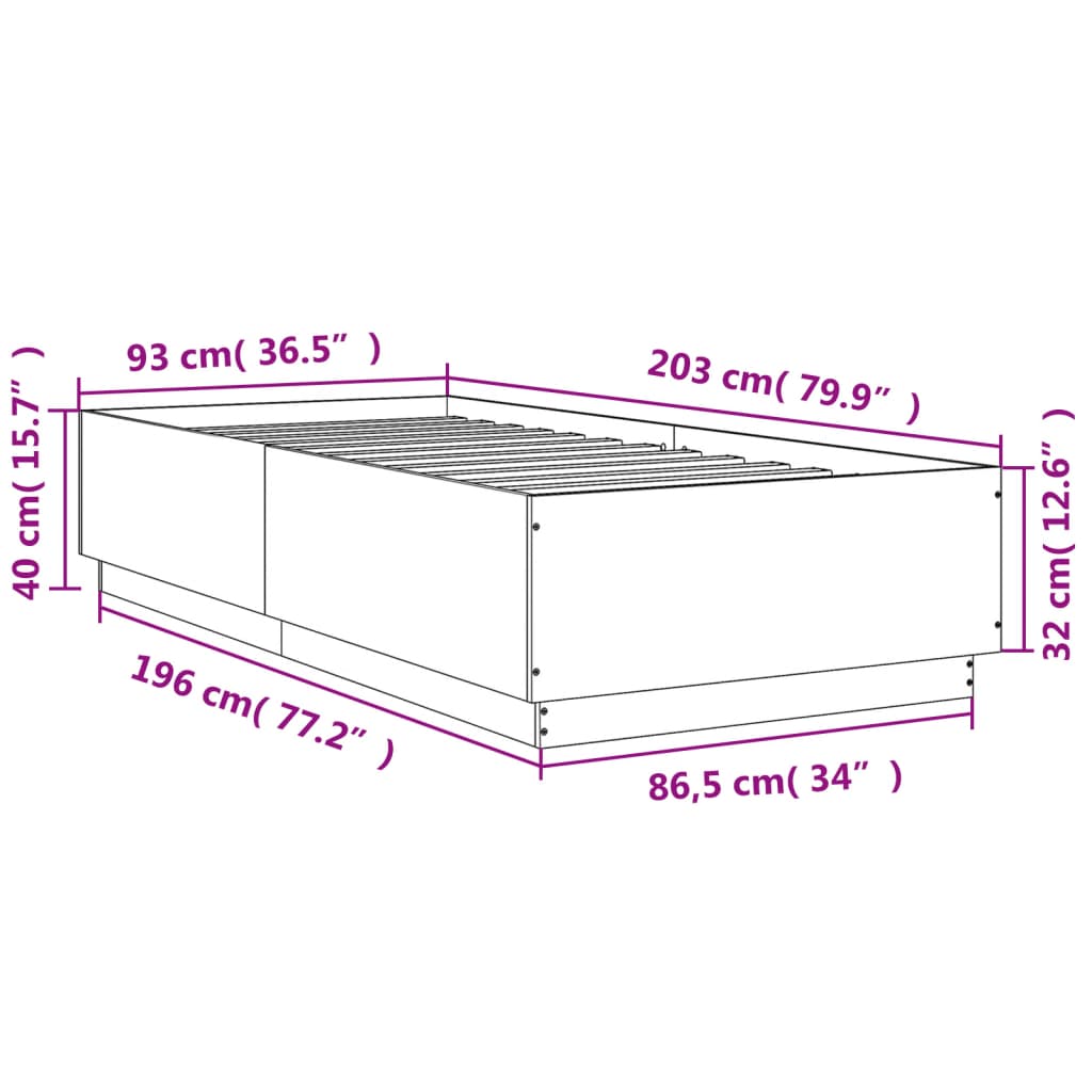 Sengeramme svart 90x200 cm konstruert tre