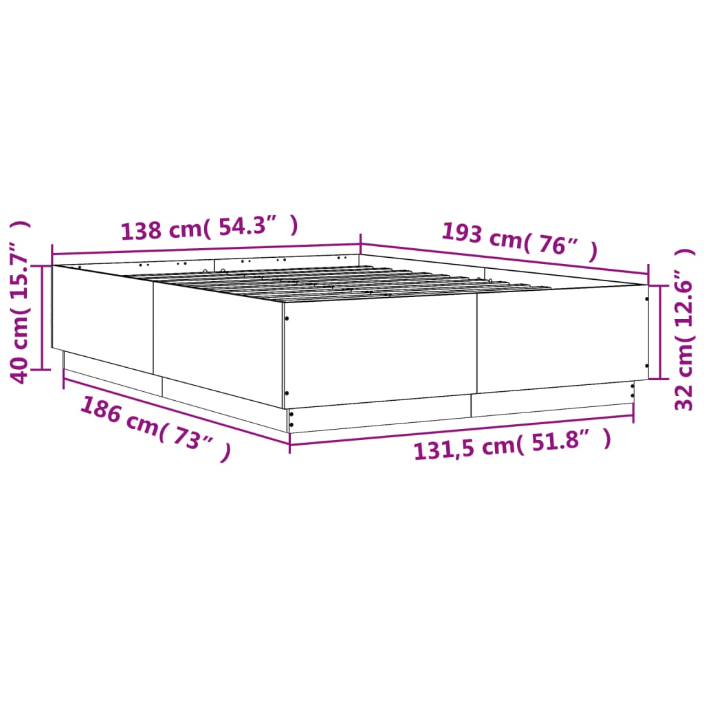Sengeramme betonggrå 135x190 cm konstruert tre