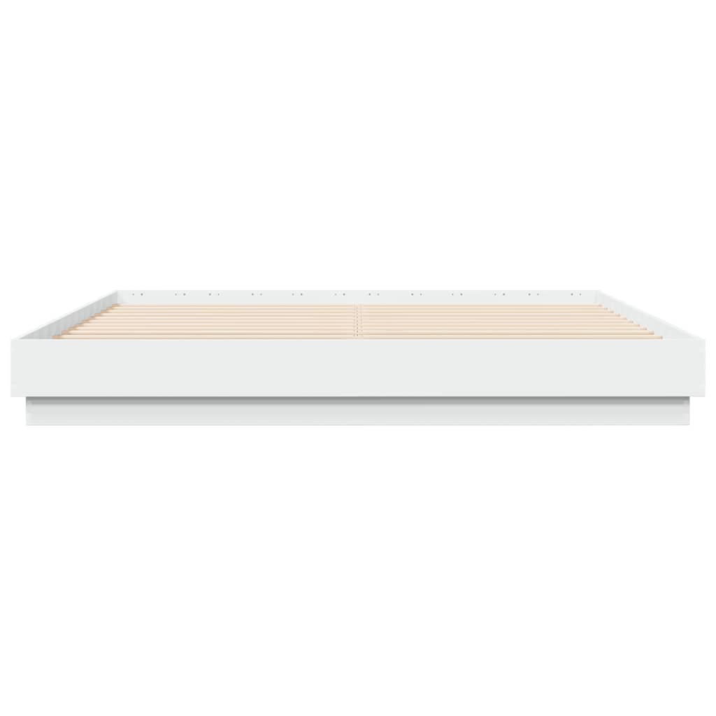 Sengeramme med LED-lys hvit 200x200 cm