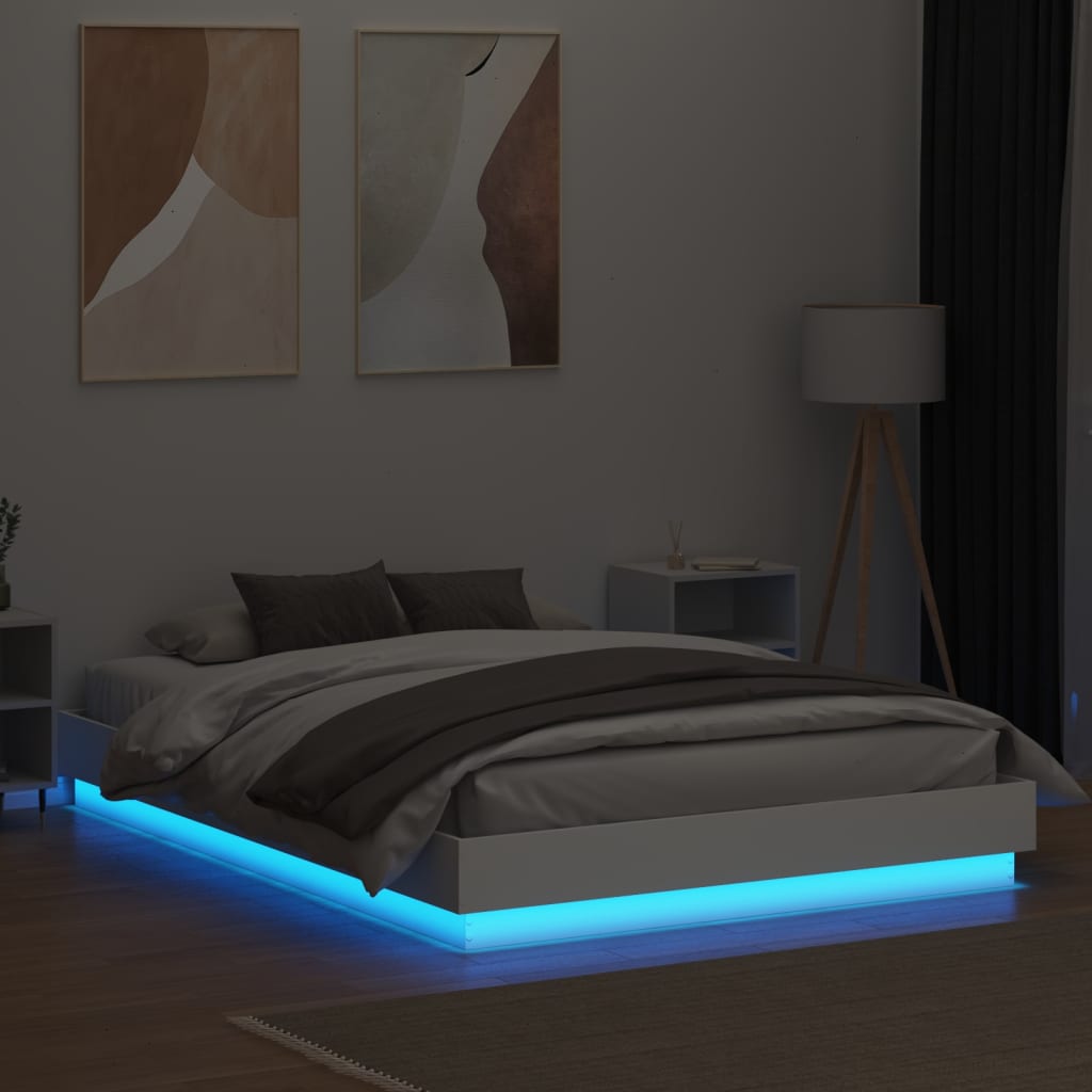 Sengeramme med LED-lys hvit 160x200 cm