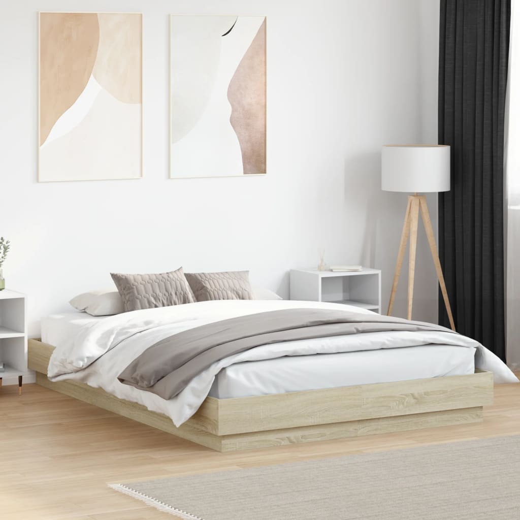 Sengeramme med LED-lys sonoma eik 160x200 cm