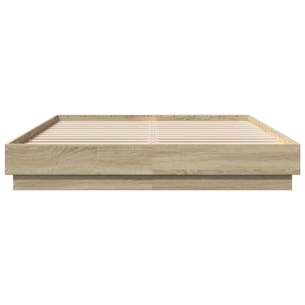 Sengeramme med LED-lys sonoma eik 160x200 cm