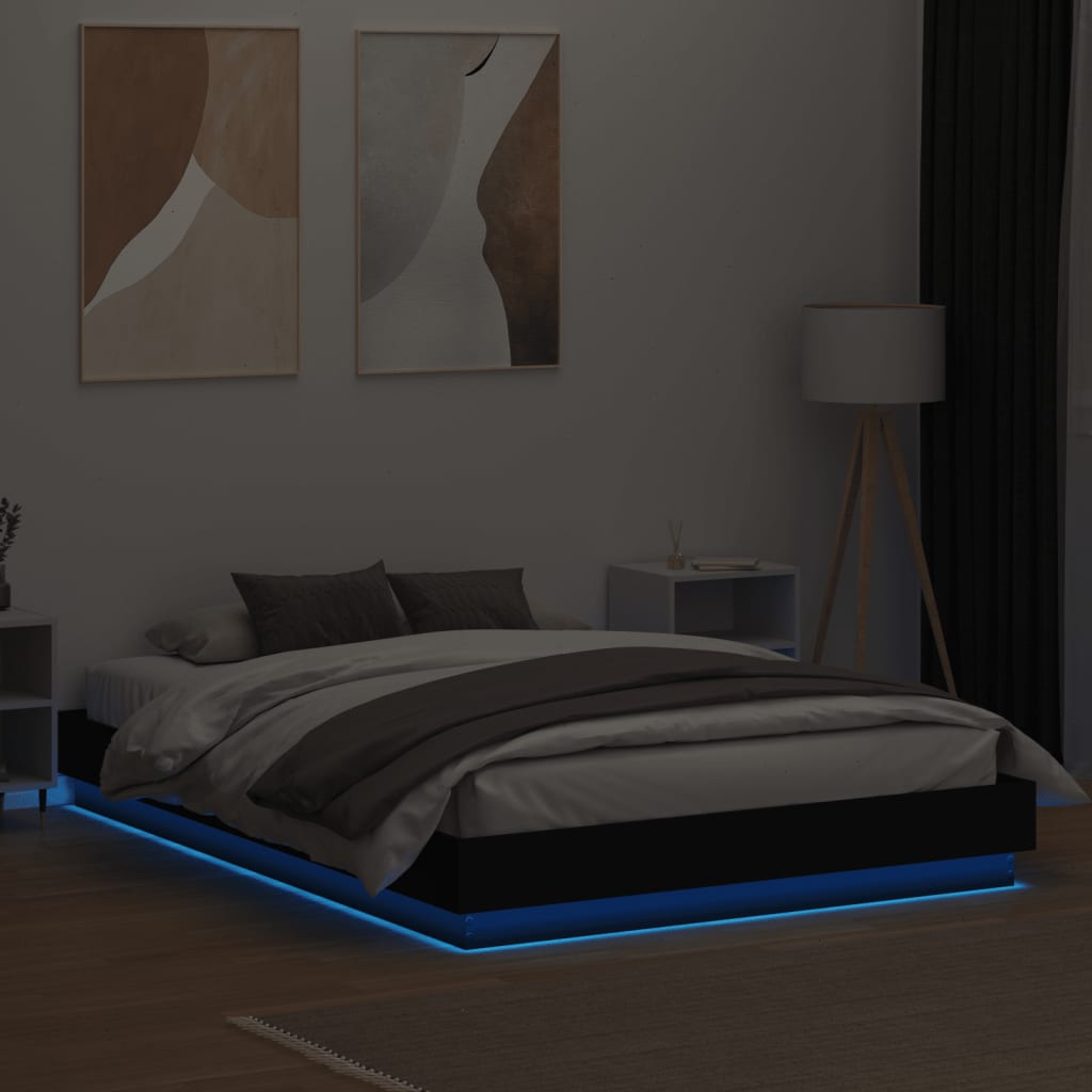 Sengeramme med LED uten Madrass Sort 150x200 cm