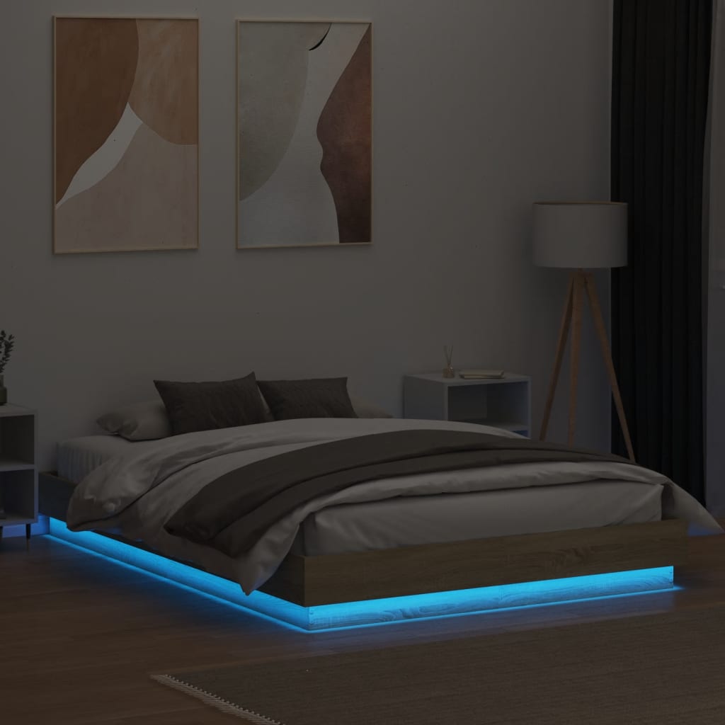 Sengeramme med LED-lys sonoma eik 120x200 cm