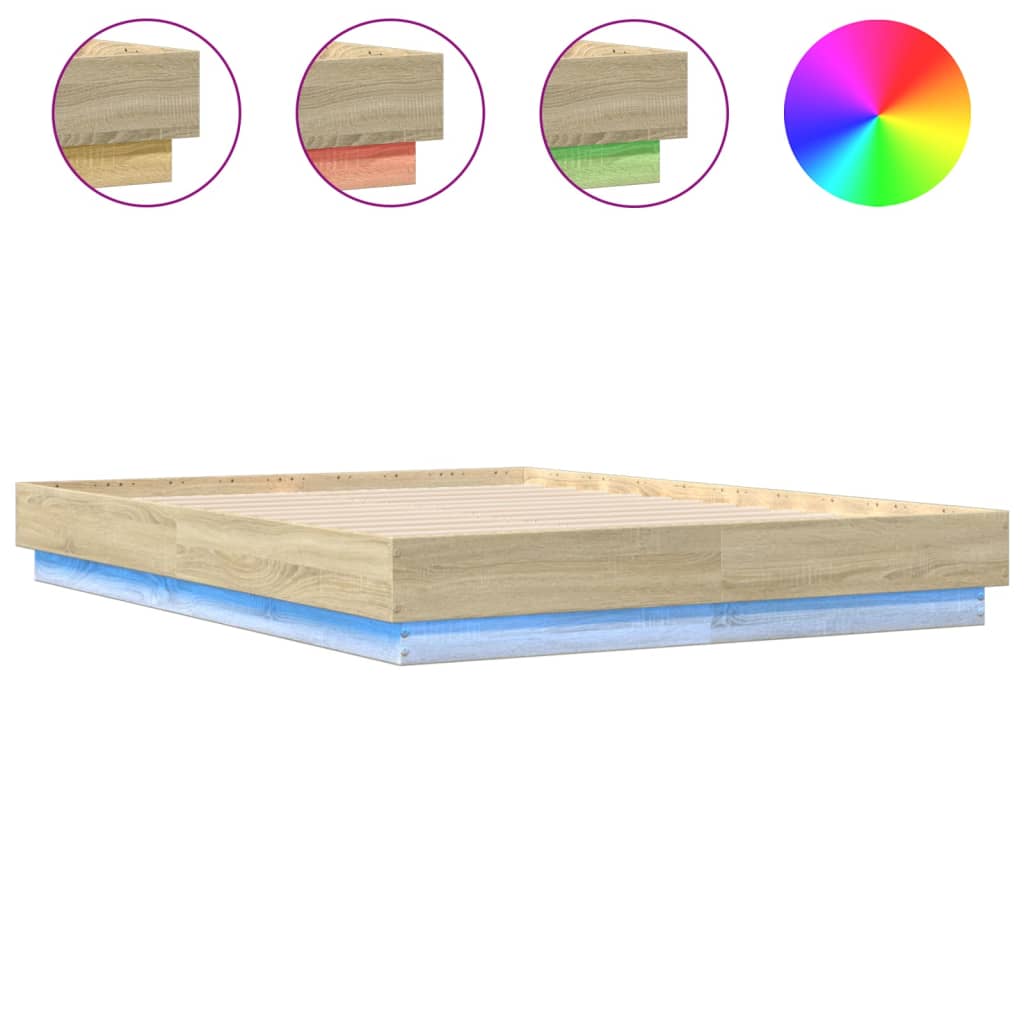 Sengeramme med LED-lys sonoma eik 135x190 cm