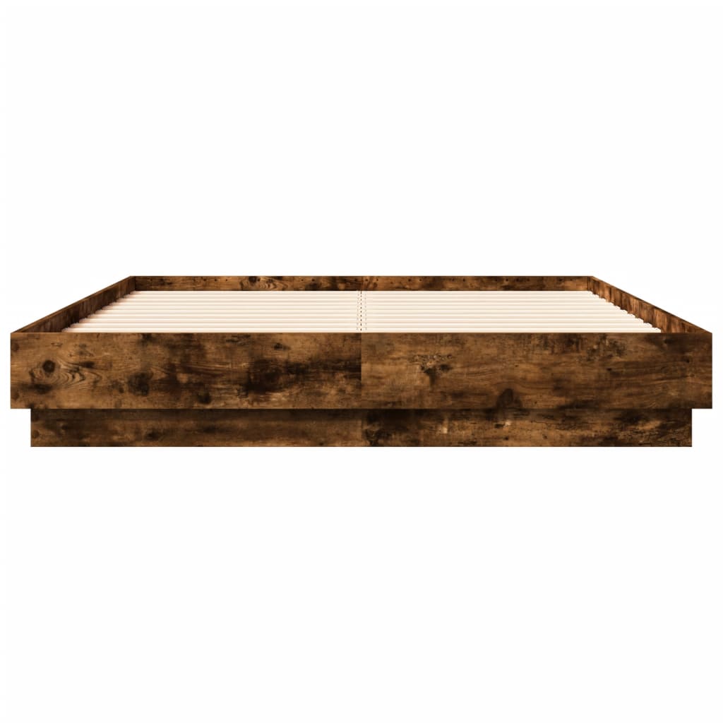 Sengeramme med LED-lys røkt eik 120x190 cm