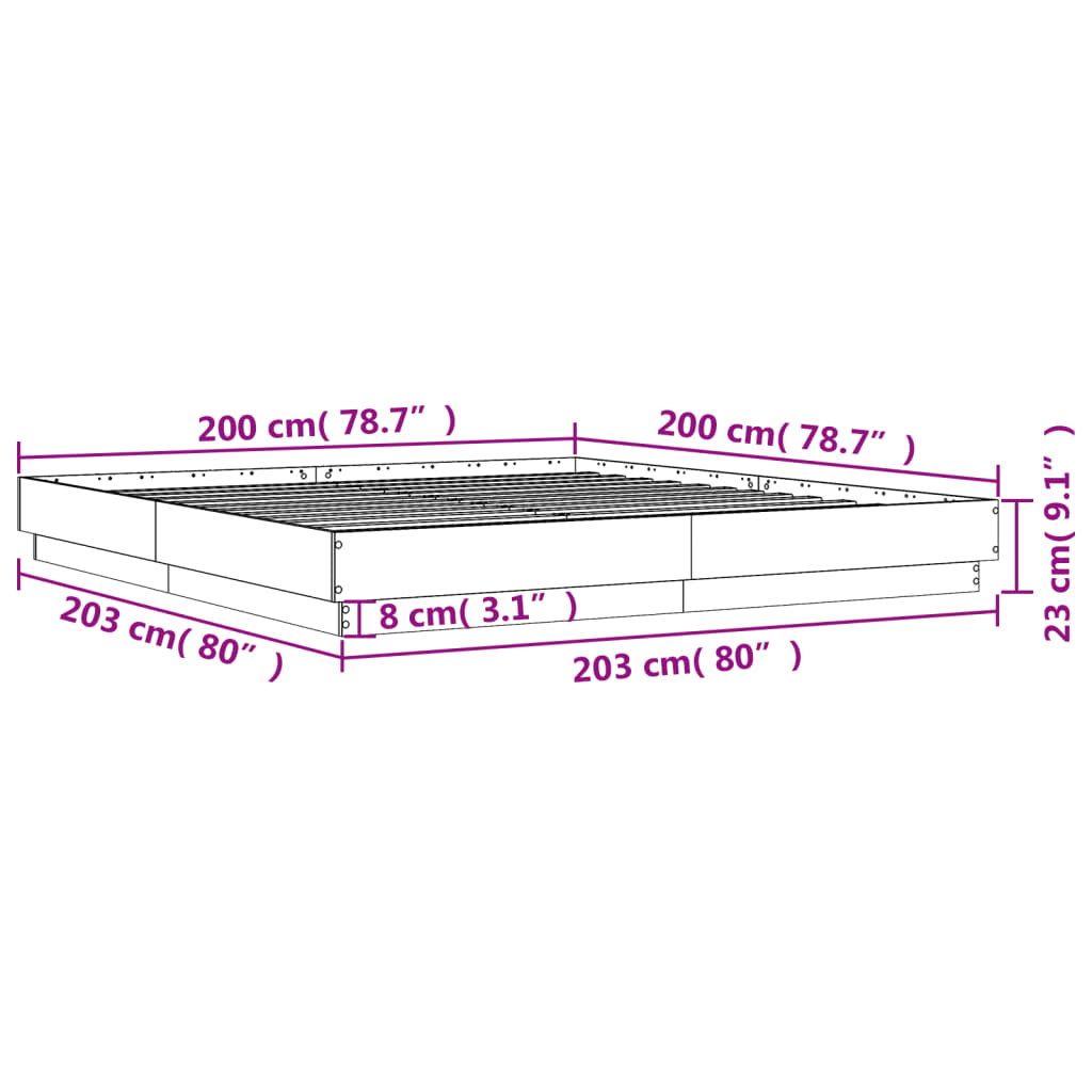 Sengeramme grå sonoma 200x200 cm konstruert tre