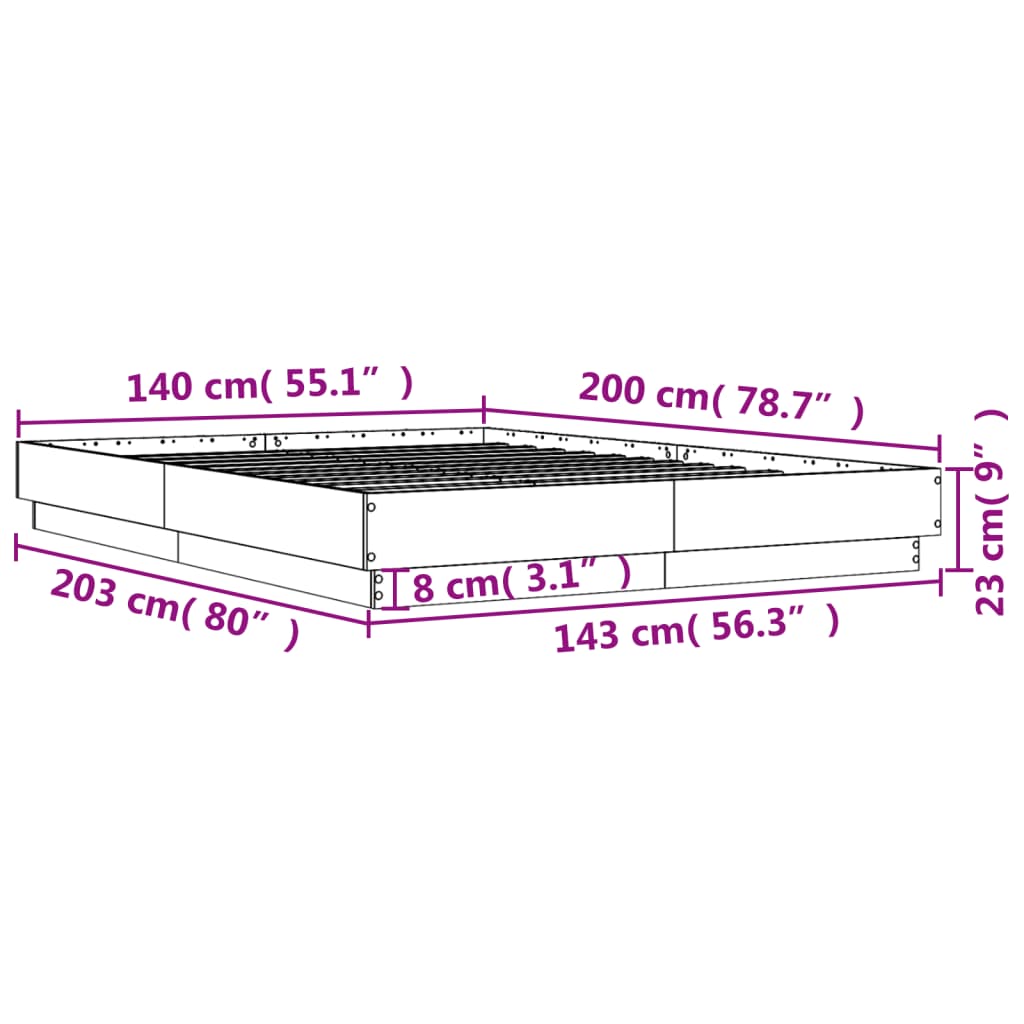Sengeramme hvit 140x200 cm konstruert tre