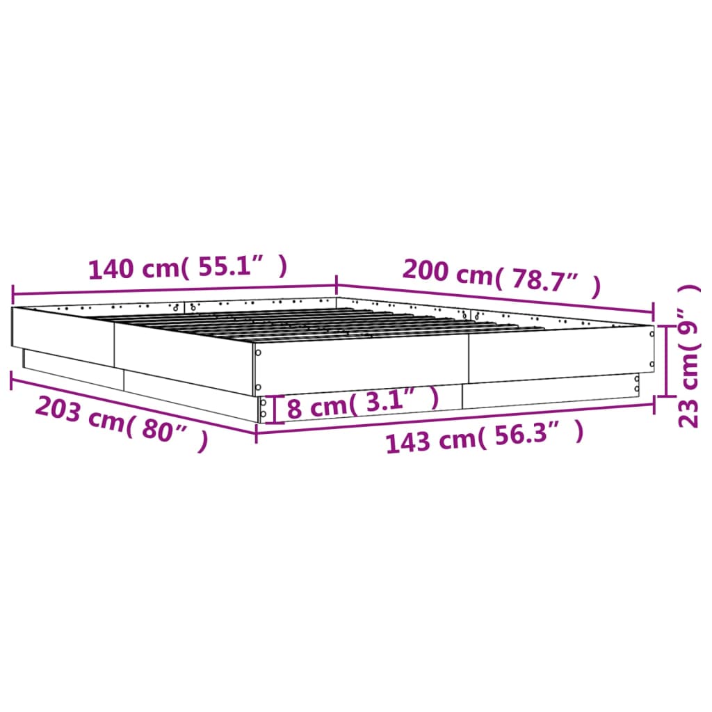 Sengeramme sonoma eik 140x200 cm konstruert tre