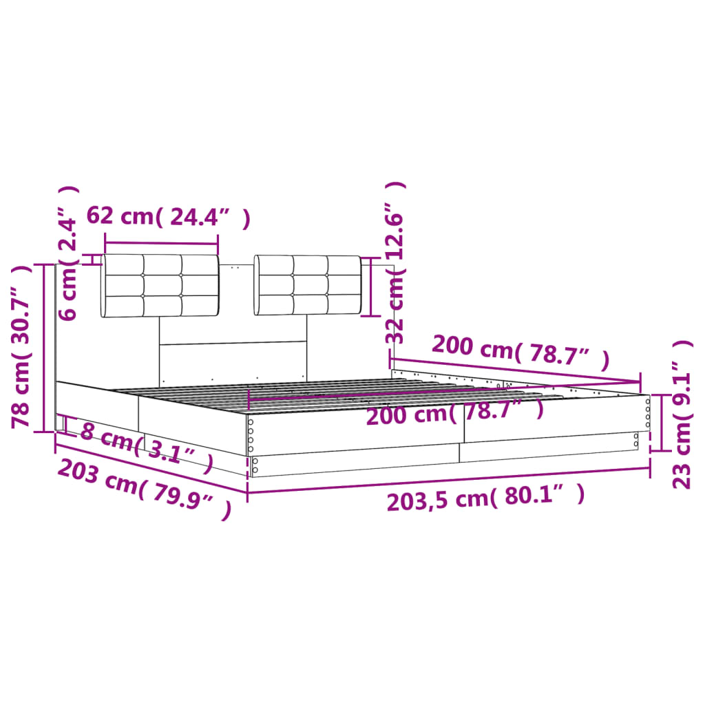 Sengeramme med hodegavl hvit 200x200 cm konstruert tre