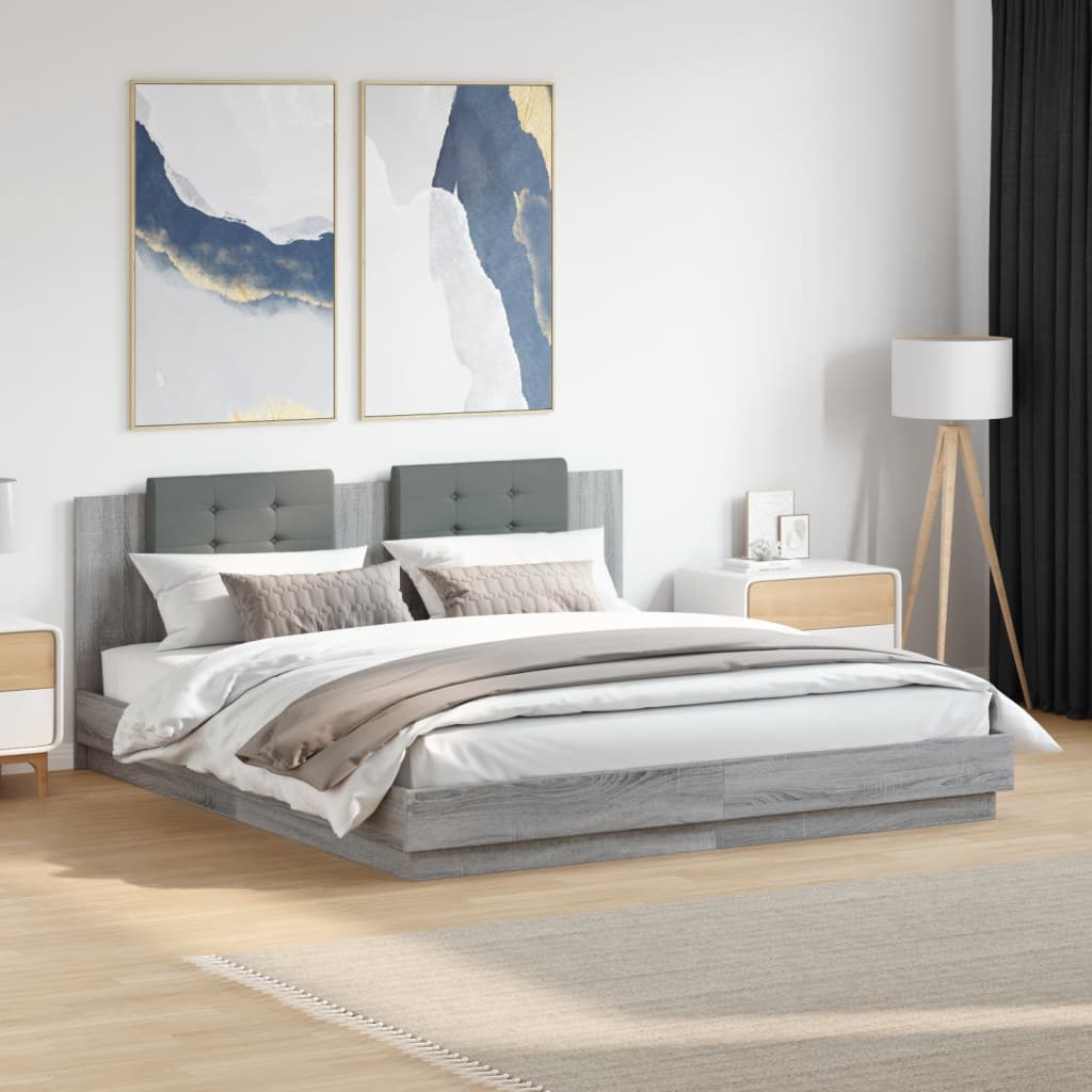 Sengeramme med hodegavl grå sonoma 200x200 cm konstruert tre