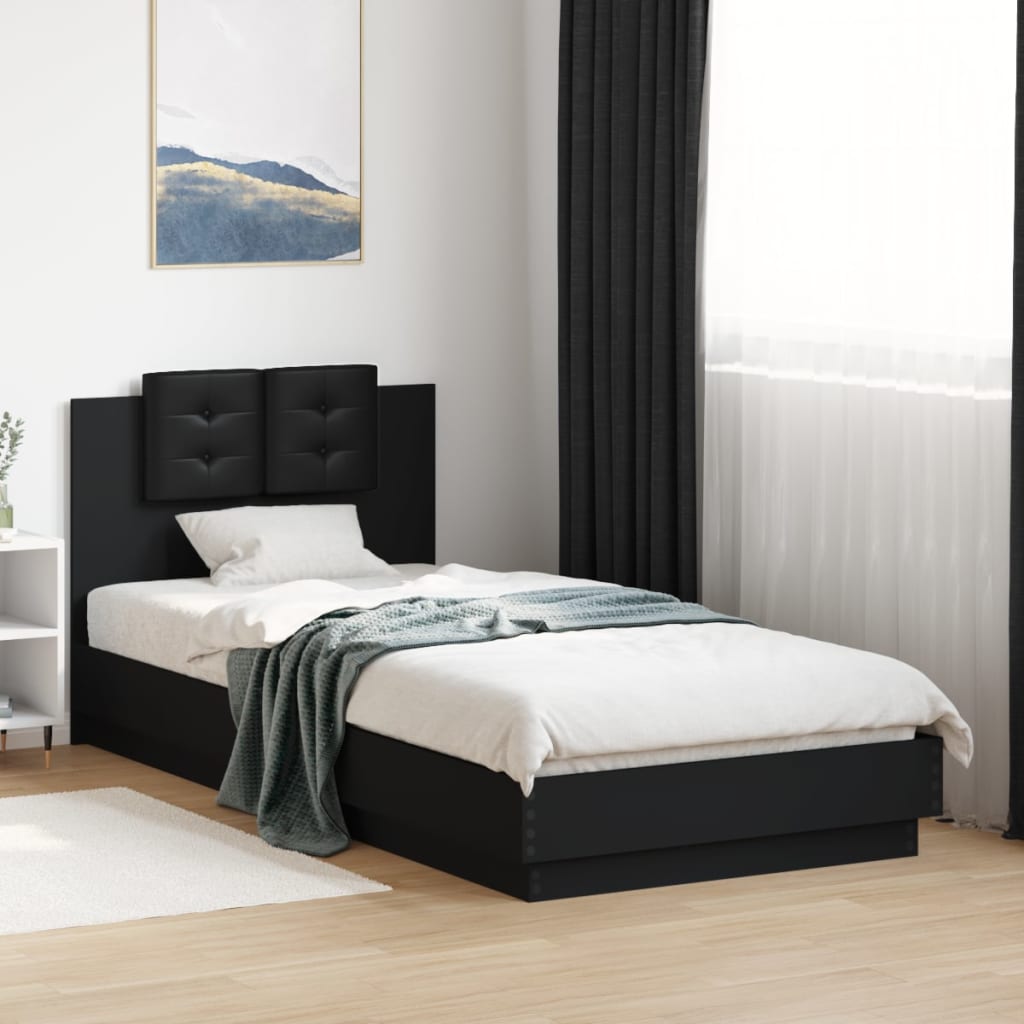 Sengeramme med hodegavl svart 100x200 cm konstruert tre