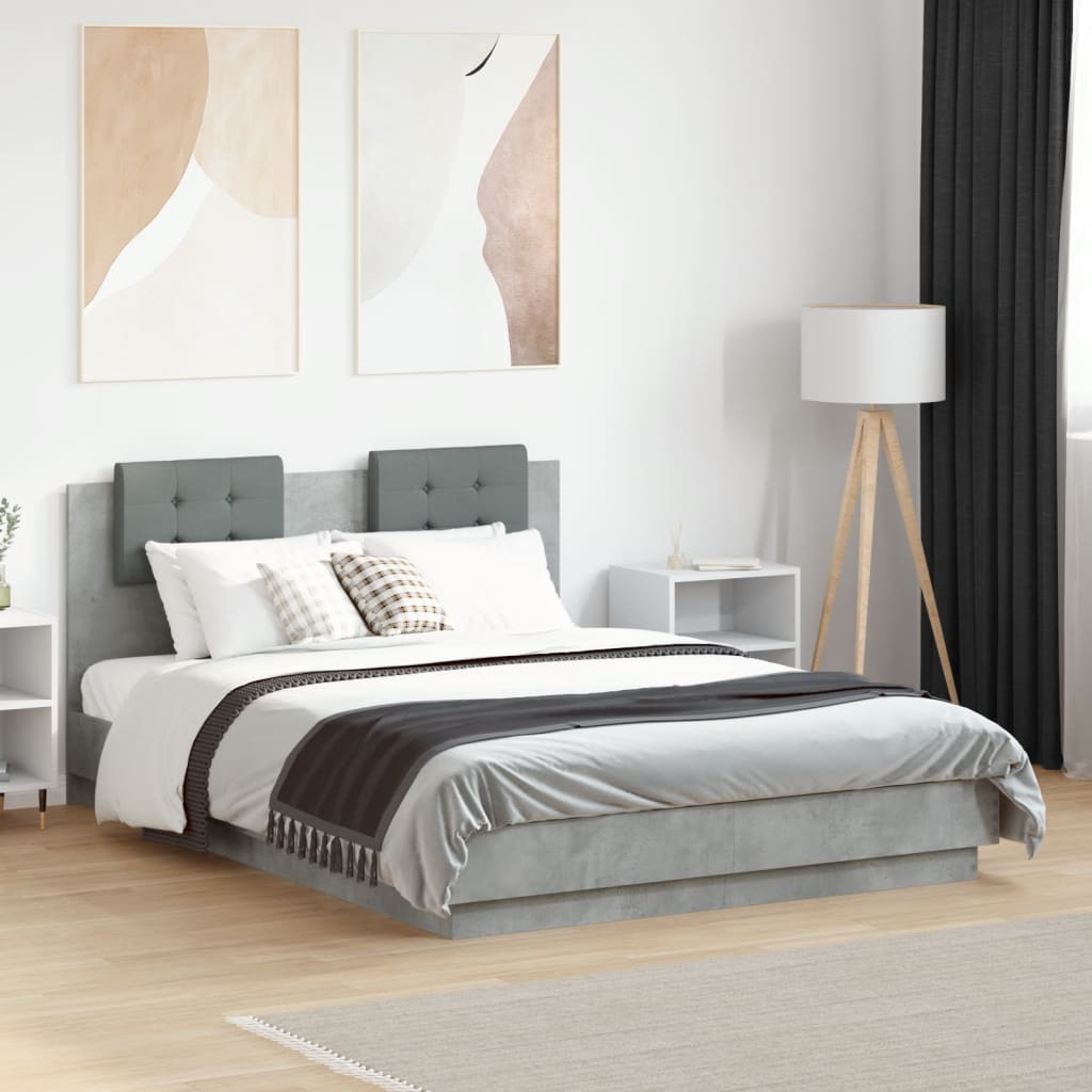 Sengeramme med hodegavl betonggrå 135x190 cm konstruert tre
