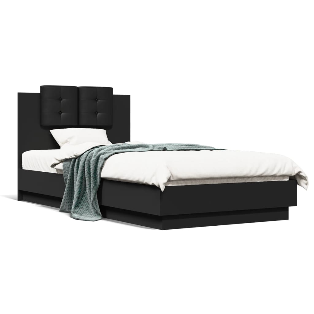 Sengeramme med hodegavl svart 90x190 cm konstruert tre