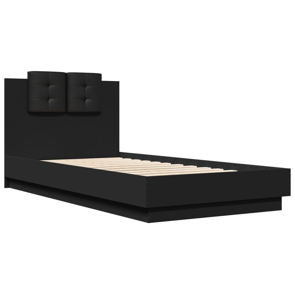 Sengeramme med hodegavl svart 75x190 cm konstruert tre