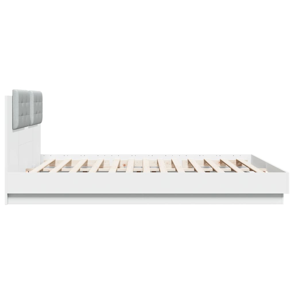 Sengeramme med hodegavl og LED-lys hvit 160x200 cm