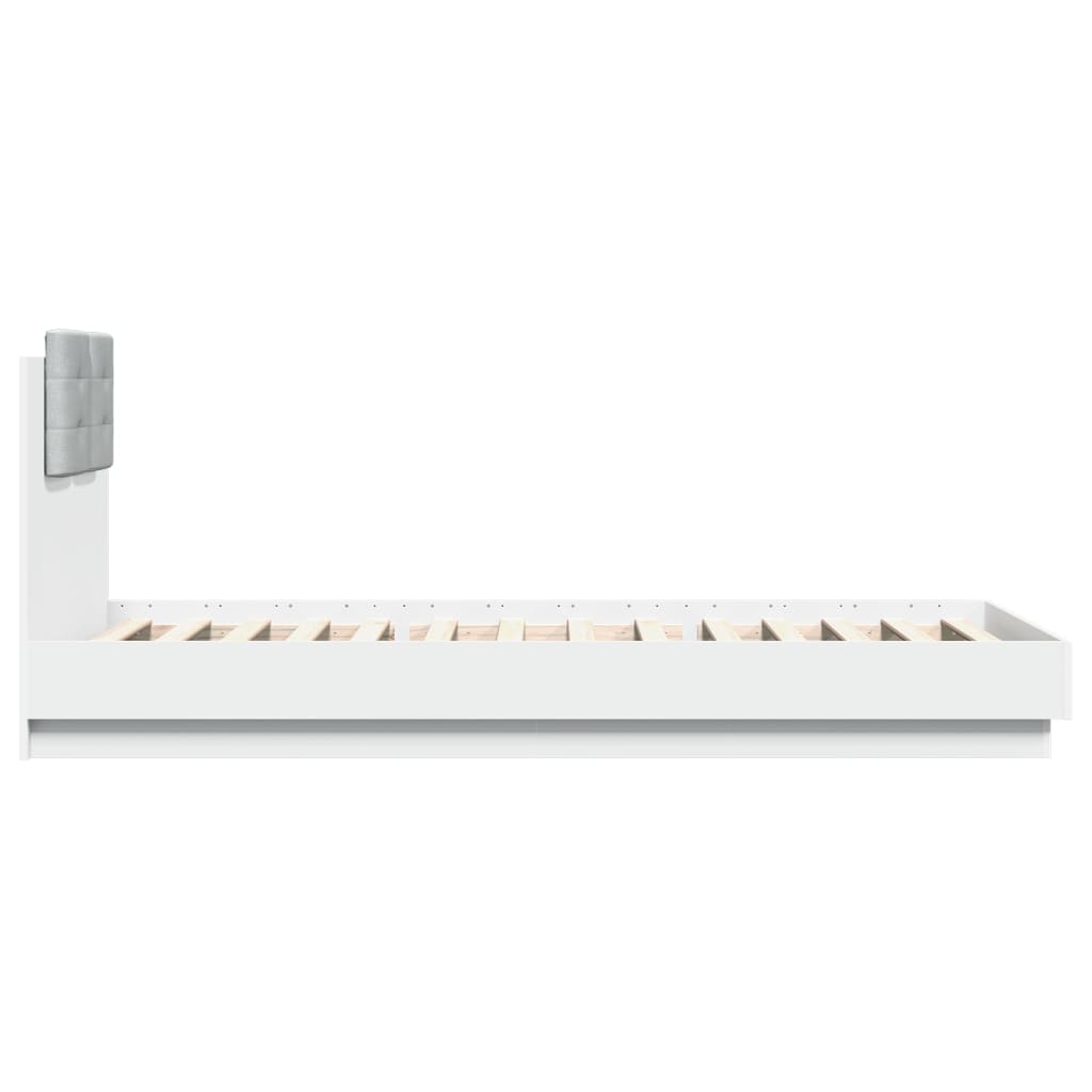 Sengeramme med hodegavl og LED-lys hvit 100x200 cm