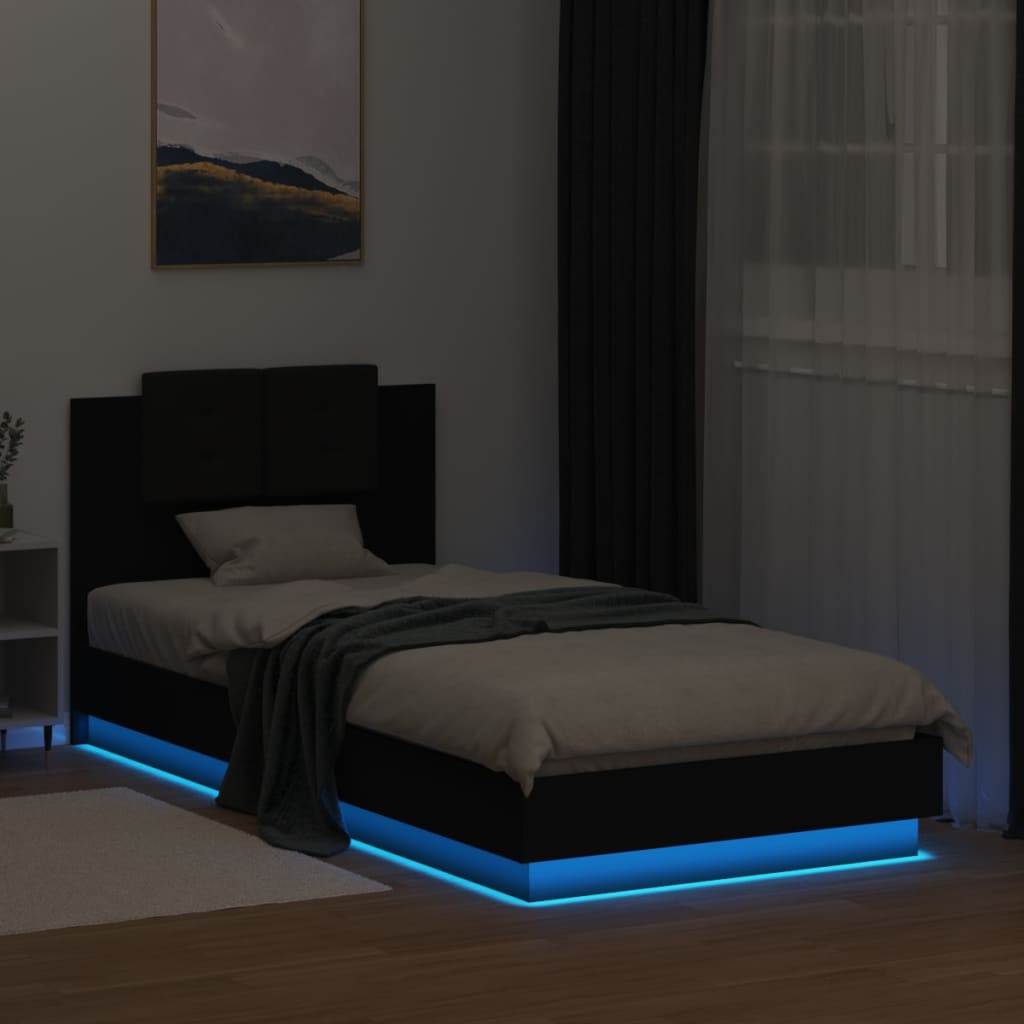 Sengeramme med hodegavl og LED-lys svart 100x200 cm