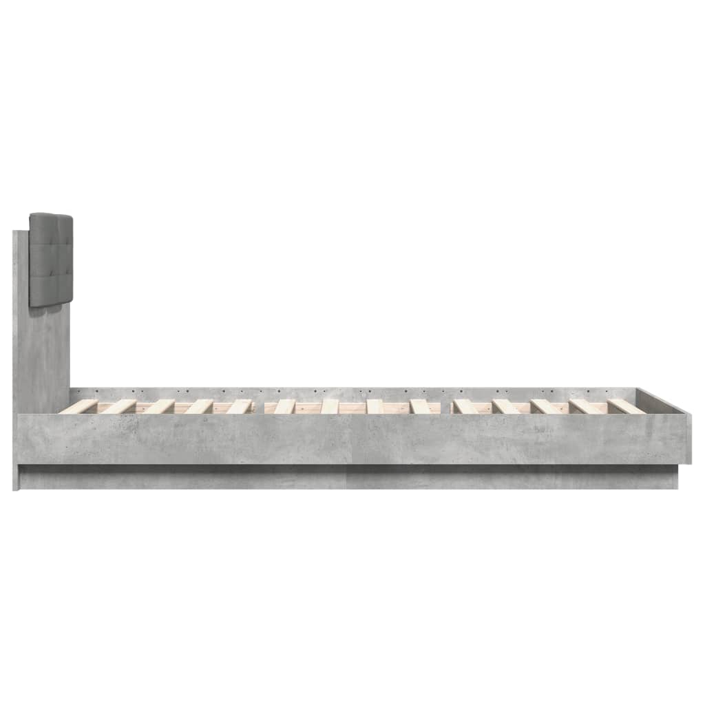 Sengeramme med hodegavl og LED-lys betonggrå 100x200 cm
