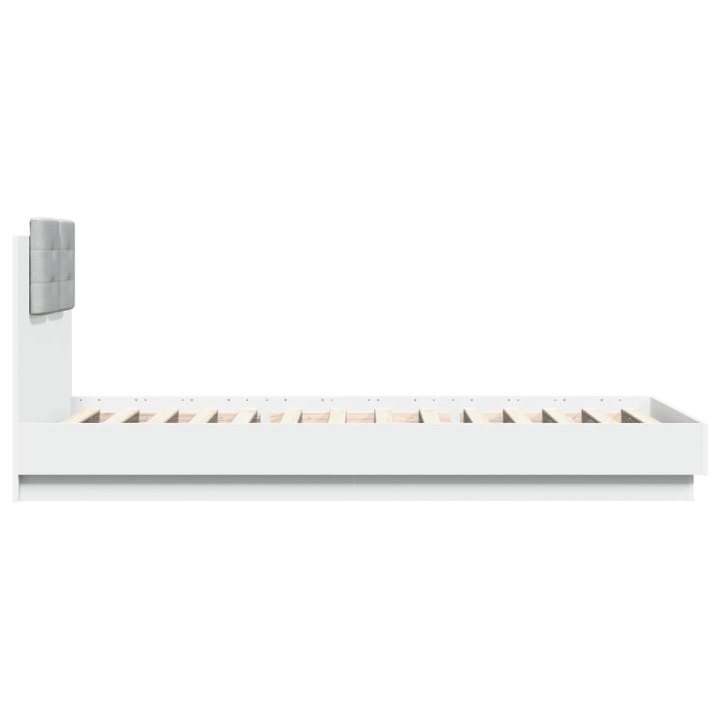 Sengeramme med hodegavl og LED-lys hvit 90x200 cm