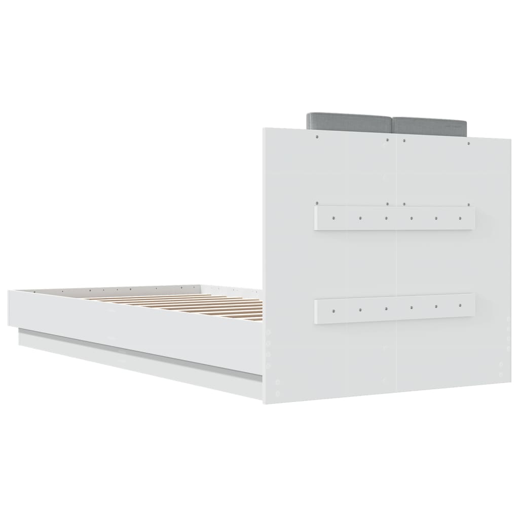 Sengeramme med hodegavl og LED-lys hvit 90x200 cm