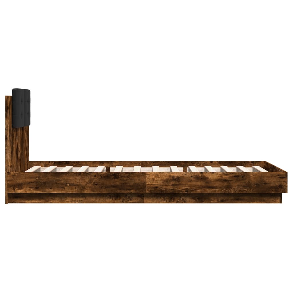 Sengeramme med hodegavl og LED-lys røkt eik 90x200 cm