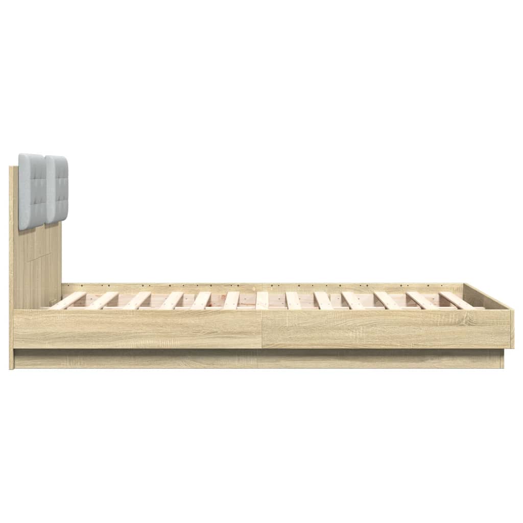 Sengeramme med hodegavl og LED-lys sonoma eik 120x190 cm