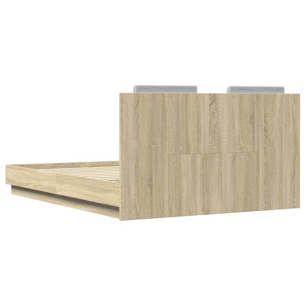 Sengeramme med hodegavl og LED-lys sonoma eik 120x190 cm