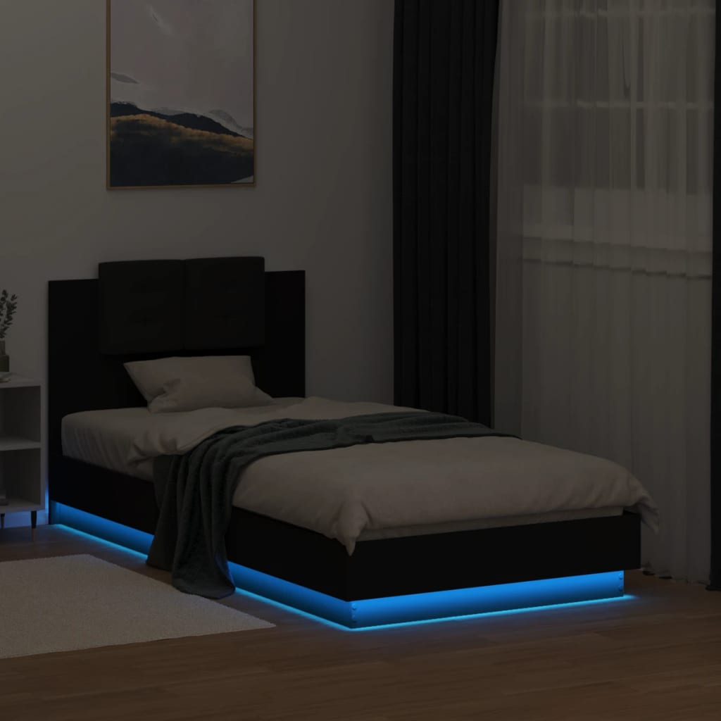 Sengeramme med hodegavl og LED-lys svart 75x190 cm