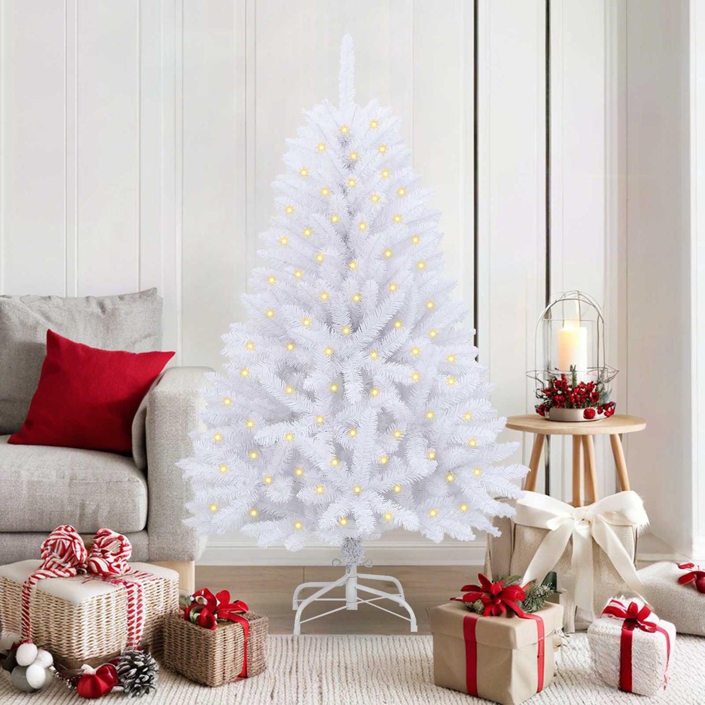 Kunstig juletre med 150 LED Hvit 150 cm PVC og metall